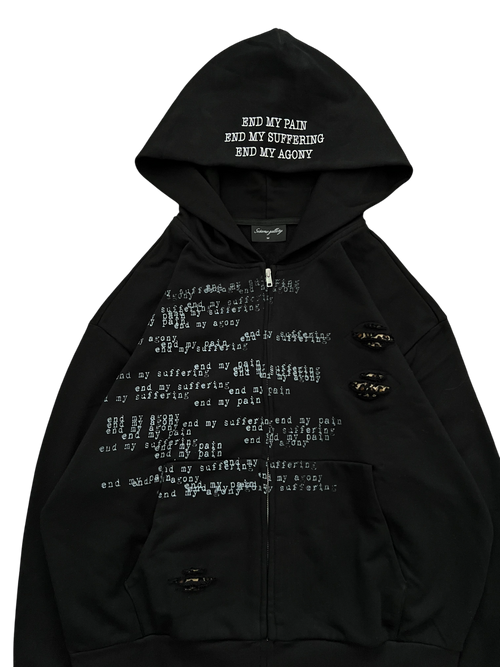 'the end" zip up black